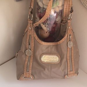 DeRossi Genna tan crocodile trimhandbag